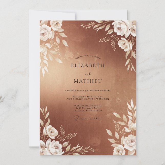 Convite Casamento Folhoso de Cobre (Frente)