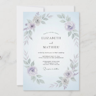 Convite Casamento Folhoso de Vinca Azul-Celeste