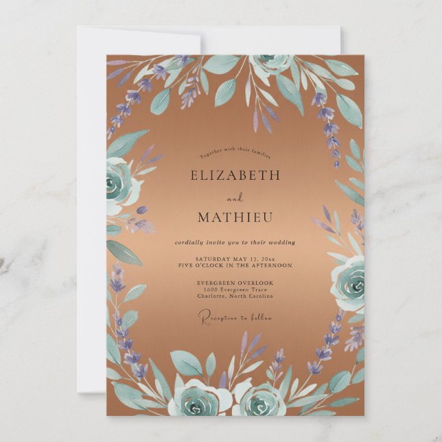 Convite Casamento Folhoso de Vinca Cobre (Frente)