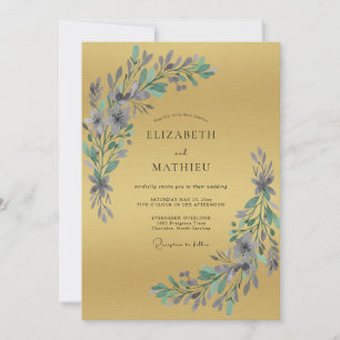 Convite Casamento Folhoso Dourado de Vinca