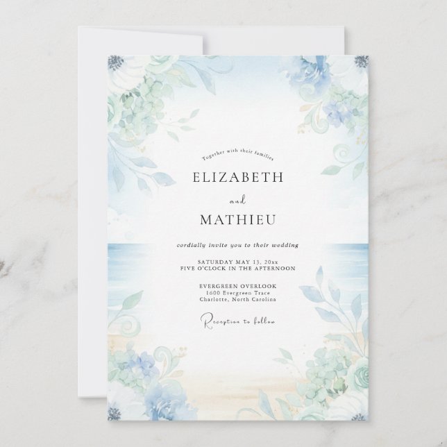 Convite Casamento Folhoso Periwinkle Celadon (Frente)