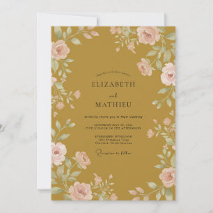 Convite Casamento Folhoso Rosa Mostarda