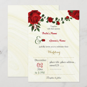 Convite casamento foliar de flores vermelhas