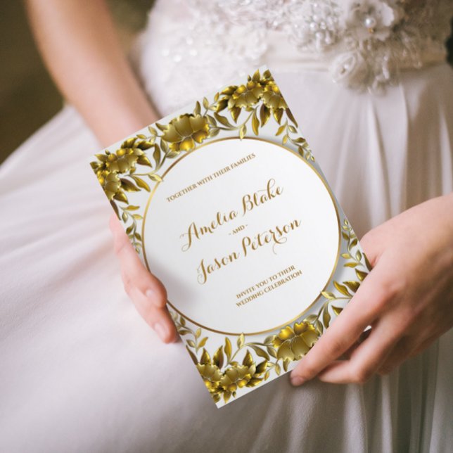 Convite Casamento Foliar Dourado Luxurioso (Criador carregado)
