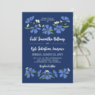 Convite Casamento Folksy Blue Flowers