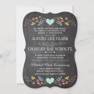 Convite Casamento Folksy Rustic Floral Garland Chalkboard