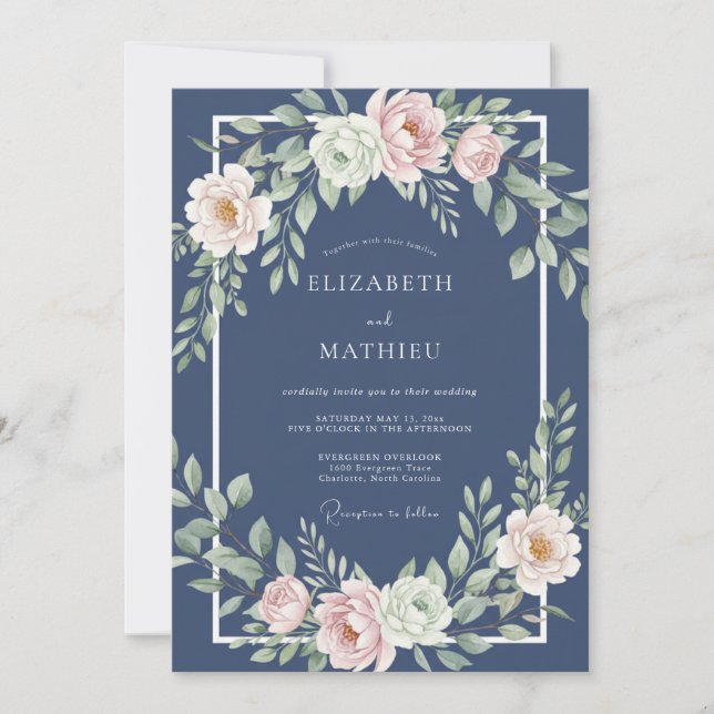 Convite Casamento Formal Atemporal Azul Marinho (Frente)