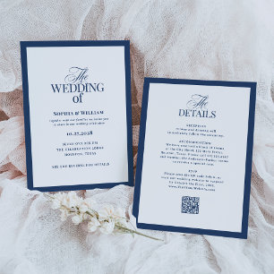 Convite Casamento Formal Azul Marinho com Código QR de RSV