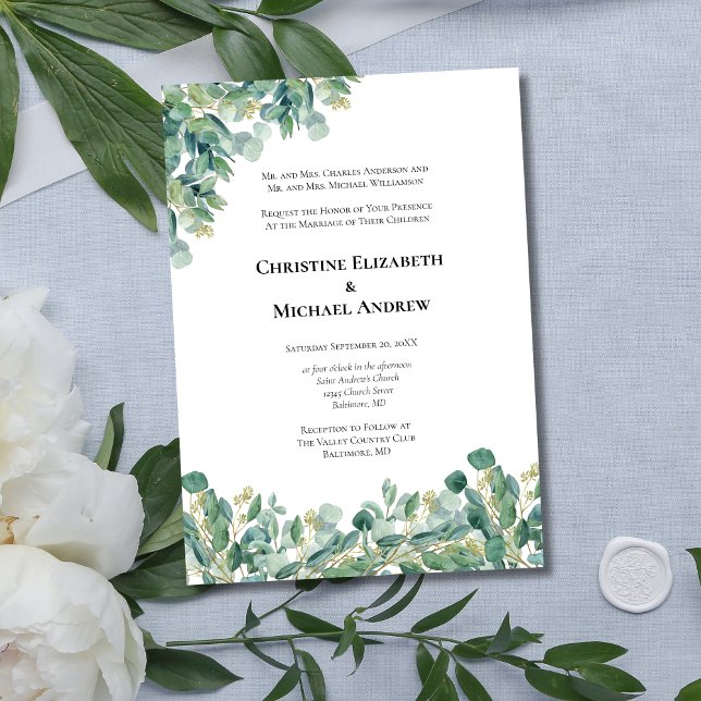 Convite Casamento Formal Botânico Eucalyptus Greenery (Eucalyptus Greenery Formal Traditional Wedding invitation)