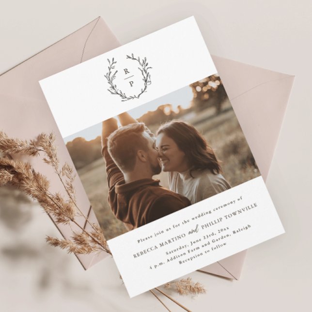 Convite Casamento Formal Branco e Preto do Monograma Elega (Criador carregado)