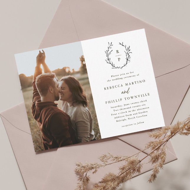 Convite Casamento Formal Branco e Preto do Monograma Elega (Criador carregado)