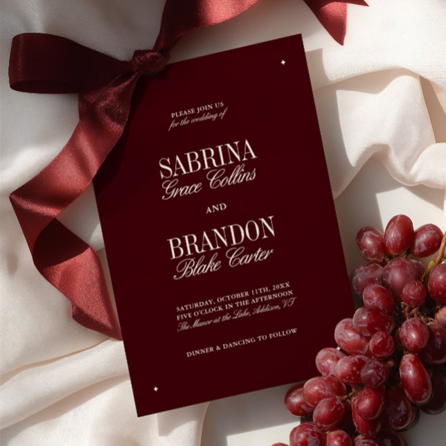 Convite Casamento Formal Burgundy e Marfim Moderno e Elega (Elegant Modern Burgundy & Ivory Formal Wedding Invitation)