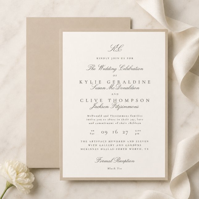 Convite Casamento Formal Champanhe Taupe (Criador carregado)