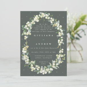 Convite Casamento Formal Cinza Verde Snowberry+Eucalipto