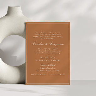 Convite Casamento Formal Clássico Borda Script Terracota 