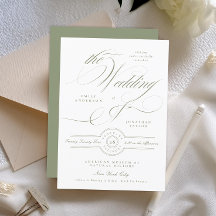 Casamento Formal Clássico Caligrafia Verde Sage