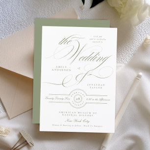Convite Casamento Formal Clássico Caligrafia Verde Sage