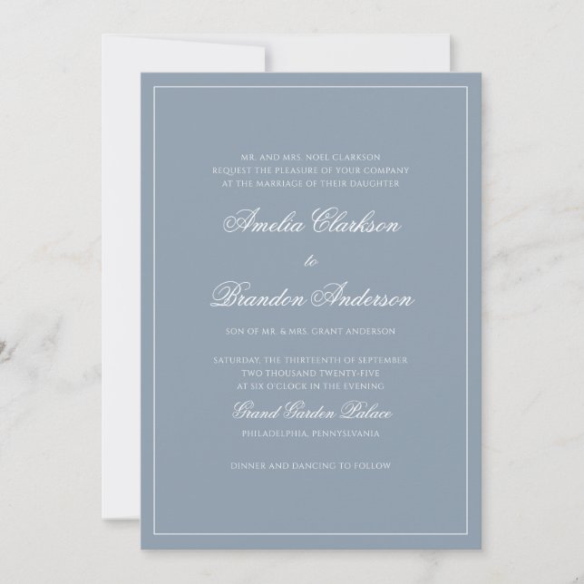 Convite Casamento Formal Clássico com Borda de Roteiro em  (Frente)