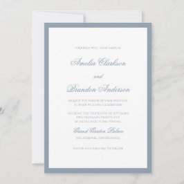 Convite Casamento Formal Clássico com Borda em Azul Desbot