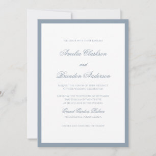 Convite Casamento Formal Clássico com Borda em Azul Desbot