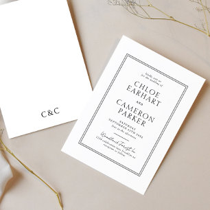 Convite Casamento Formal Clássico de Fronteira Preta Quadr