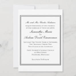 Convite Casamento Formal Clássico Elegante Borda Preta e B