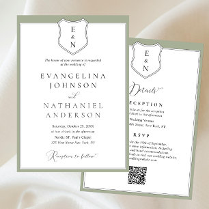 Convite Casamento Formal Clássico Elegante Crista Script V