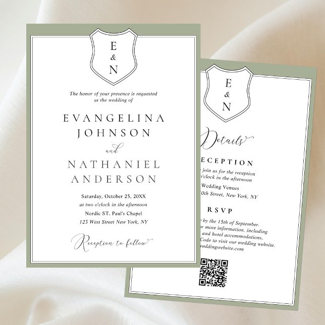 Convite Casamento Formal Clássico Elegante Crista Script V (Criador carregado)