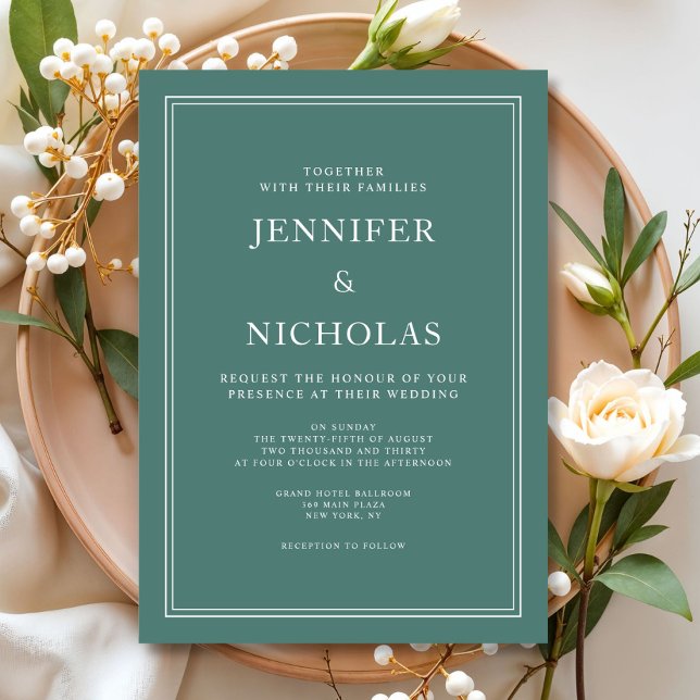Convite Casamento Formal Clássico Esmeralda Verde  (Formal Classic Emerald Green Wedding Invitation)
