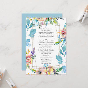 Convite Casamento Formal Colorido Floral com Pais Divorcia