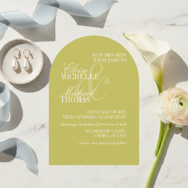 Convite Casamento Formal com Arco Moderno em Chartreuse