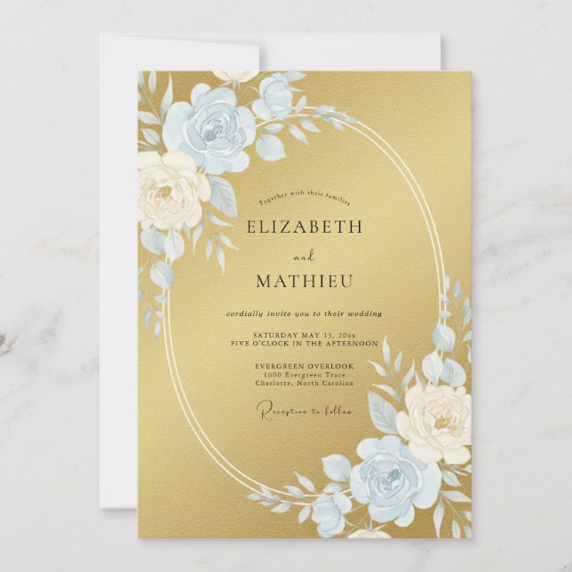 Convite Casamento Formal com Brilho Dourado (Frente)