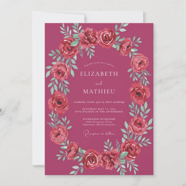 Convite Casamento Formal com Magenta Polido (Frente)
