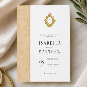 Convite Casamento Formal com Monograma de Crista Dourada F