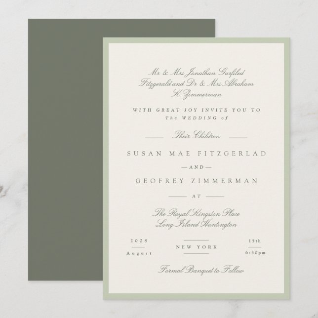 Convite Casamento Formal com Pistache Suave (Frente/Verso)