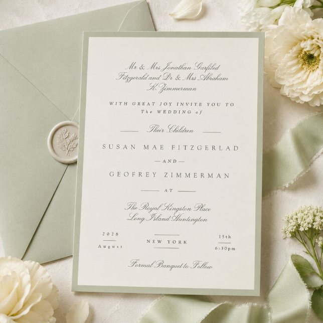 Convite Casamento Formal com Pistache Suave (Criador carregado)
