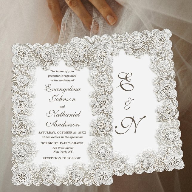 Convite Casamento Formal com Roteiro de Moldura de Renda A (Criador carregado)