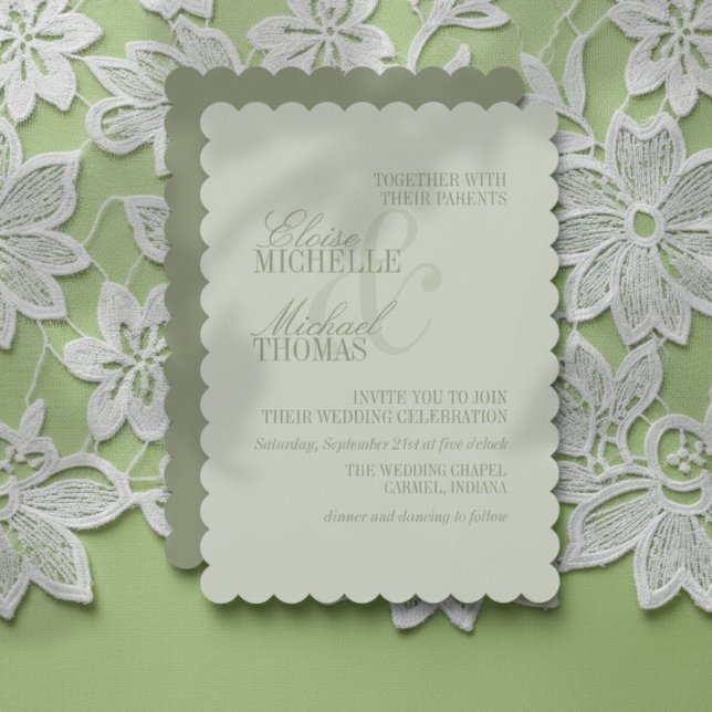 Convite Casamento Formal com Roteiro Moderno em Verde Sage (Invite guest to your big day with this Modern Script Sage Green Formal Wedding Invitation! )