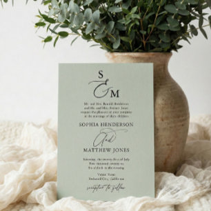 Convite Casamento Formal Da Caligrafia Verde Sage