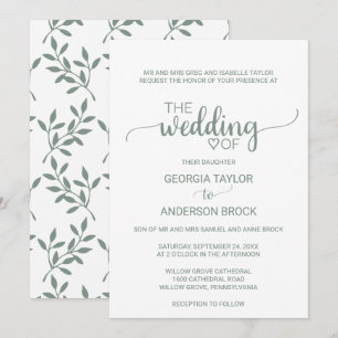 Convite Casamento Formal da Caligrafia Verde Simples