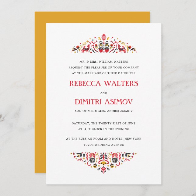 Convite Casamento Formal Da Flor Russa Art Khokhloma (Frente/Verso)