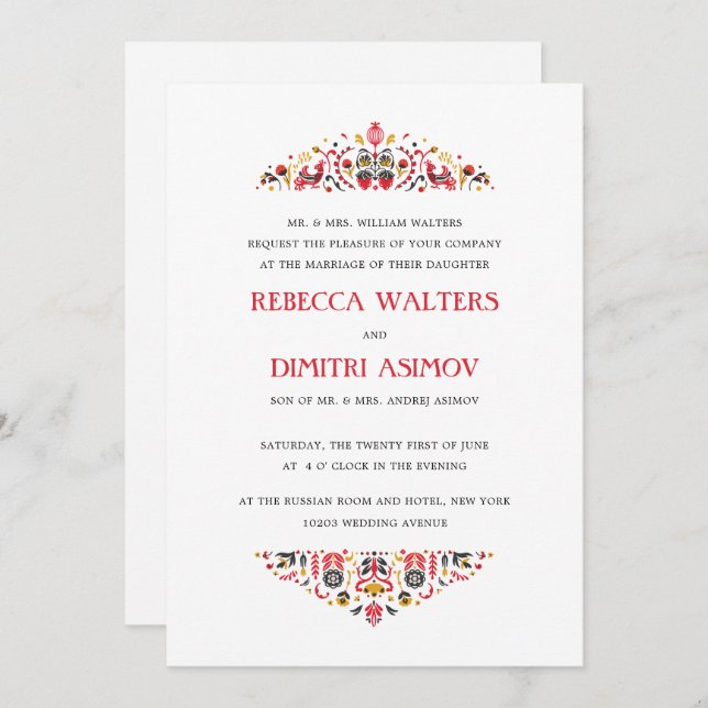 Convite Casamento Formal Da Flor Russa Art Khokhloma (Frente/Verso)