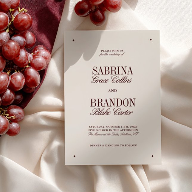 Convite Casamento Formal da Legenda Ivory & Burgundy (Retro Elegant Ivory & Burgundy Formal Wedding Invitation)