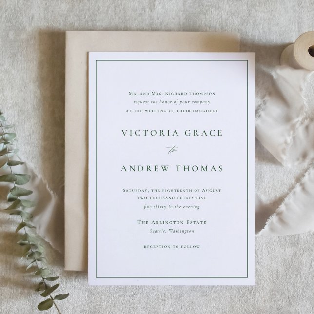 Convite Casamento Formal Da Tipografia Simples Emerald Gre (Emerald Green Simple Typography Formal Wedding Invitation)