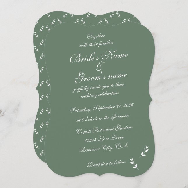 Convite Casamento Formal De Azeitona Verde De Elegante (Frente/Verso)