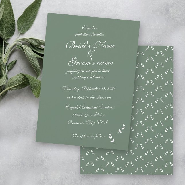 Convite Casamento Formal De Azeitona Verde De Elegante (Elegant Formal Sage Olive Green Script Wedding Invitation)