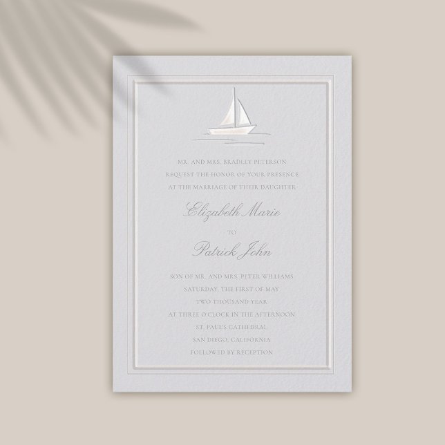 Convite Casamento Formal De Barcos De Frame Embalados Faux (coastal wedding invitation modern classic formal traditional frame faux embossed boat)