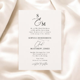 Convite Casamento Formal de Beige Monogramas