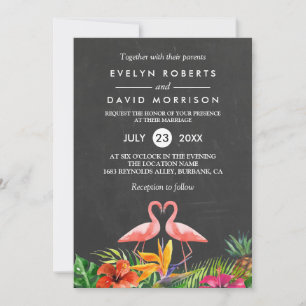 Convite Casamento Formal De Chalkboard Tropical Flamingo