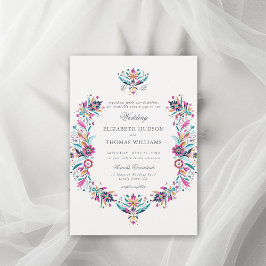 Convite Casamento Formal de Crest do Frame Floral Mexicano